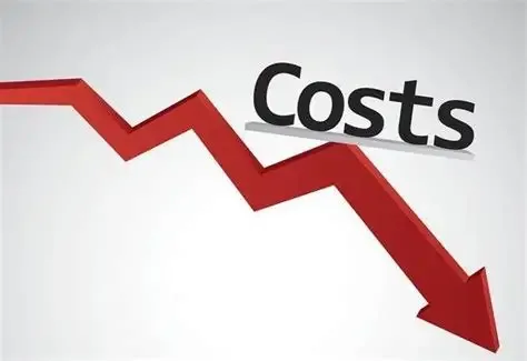 Red downward-pointing arrow illustrating a significant drop in costs, with the word “Costs” above the arrow.